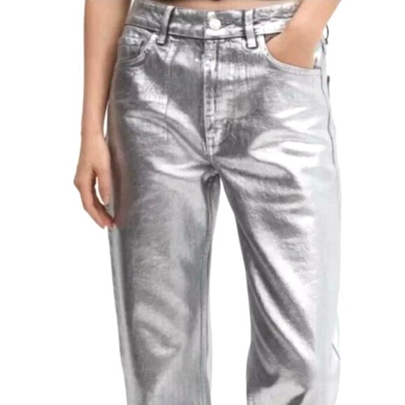 NEW! Rebecca Minkoff Silver Metallic Straight Jean SZ 4 - Picture 2 of 9